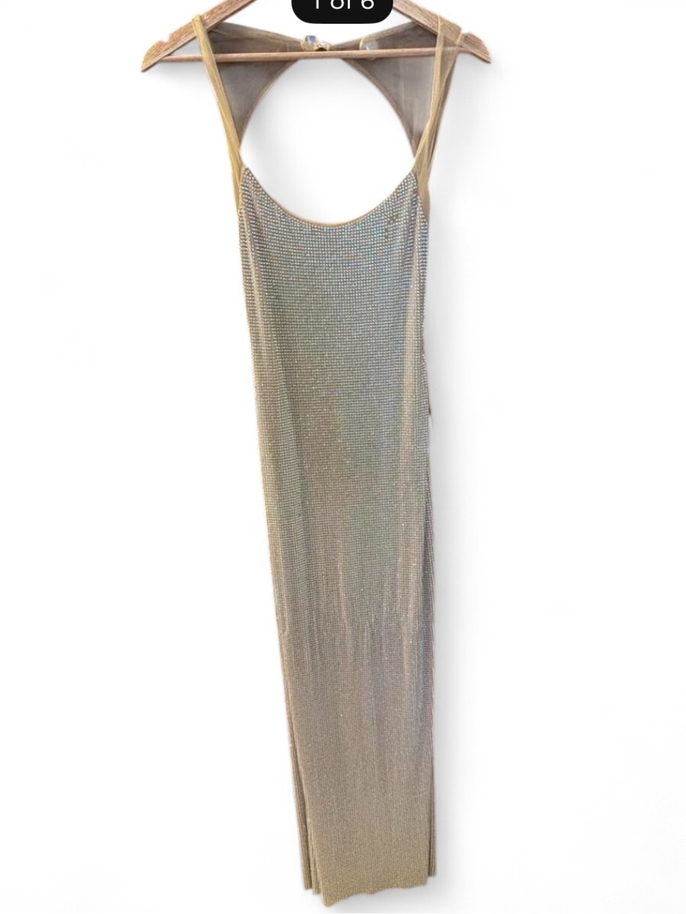 Meshki Gold Metallic Knit Tank Maxi Dress